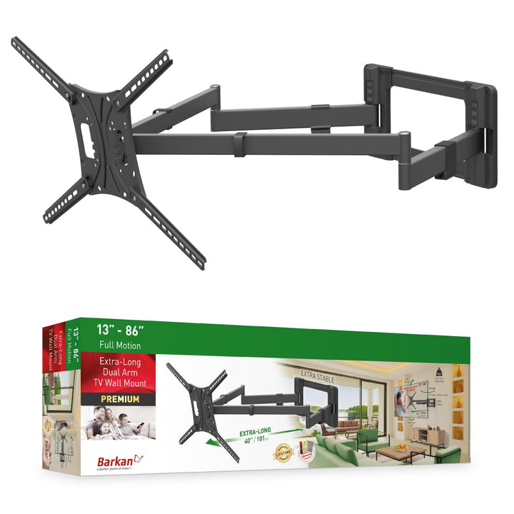 Barkan 1 Meter lang TV Wandhalterung, 13 - 80 Zoll Doppelarm, Schwenkbar / Vollbewegung flach & curv
