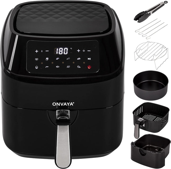 ONVAYA® Heissluftfritteuse | Airfryer XXL | Fritteuse ohne Öl & Fett | für 5-6 Personen | mit LED-Di