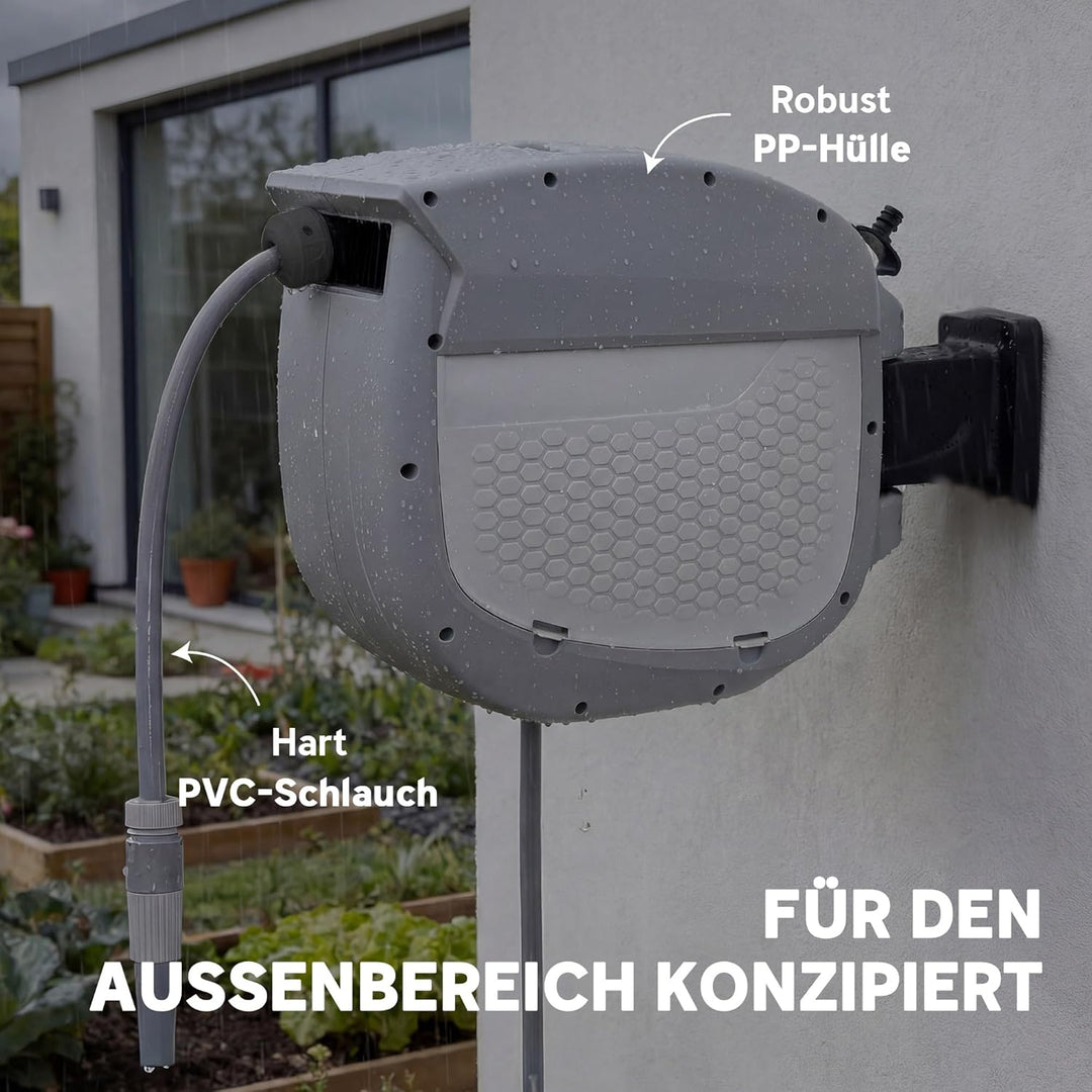 Outsunny Schlauchtrommel mit Gartenschlauch 30 m, 180° schwenkbar Schlauchbox mit automatische Aufro