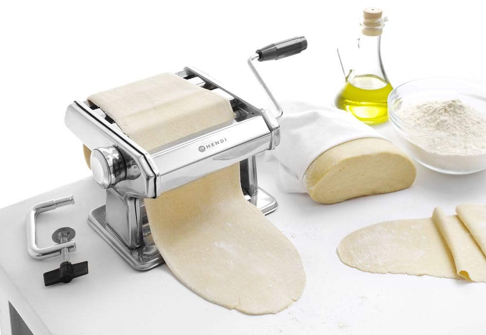 HENDI Pastamaschine, Manuell, für die Zubereitung von frischer pasta, Teigroller, Tagliatelle, Fettu
