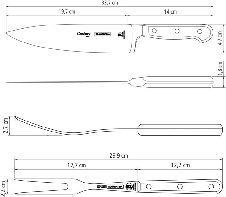 Tramontina Tranchierset CENTURY, 2-teilig, Tranchiermesser, Tranchiergabel, Edelstahl DIN 1.4110, sc