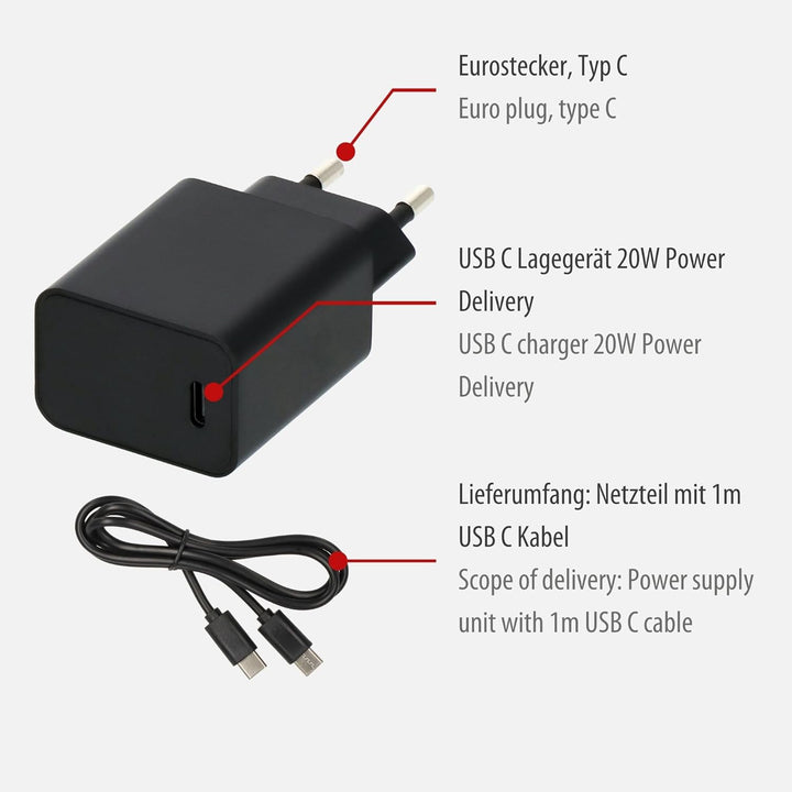 Brennenstuhl USB C Ladegerät 20W Power Delivery (Eurostecker, inklusive 1m USB C auf USB C Kabel, US