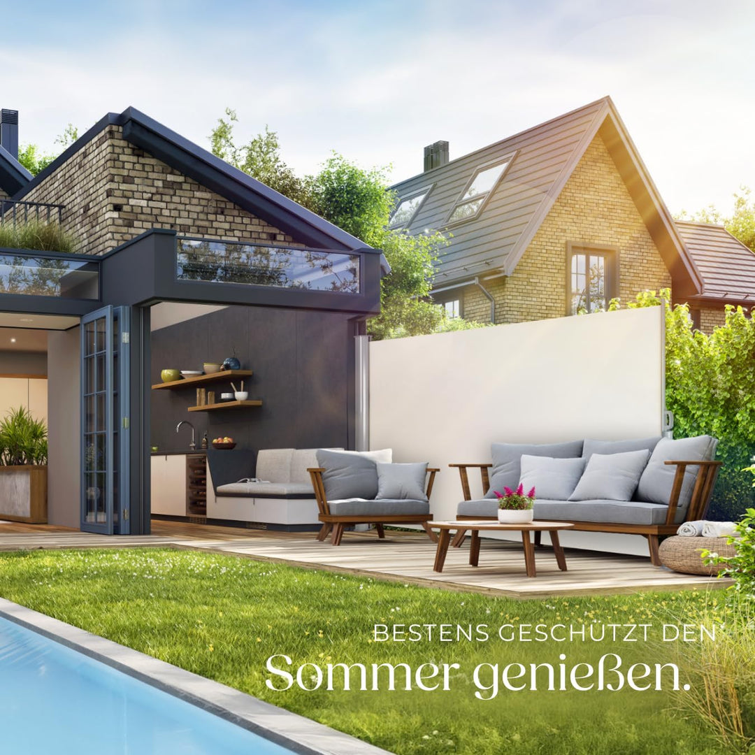 tectake blickdichte Aluminium Seitenmarkise, Wind- und Sichtschutz für Balkon, Garten und Terrasse,