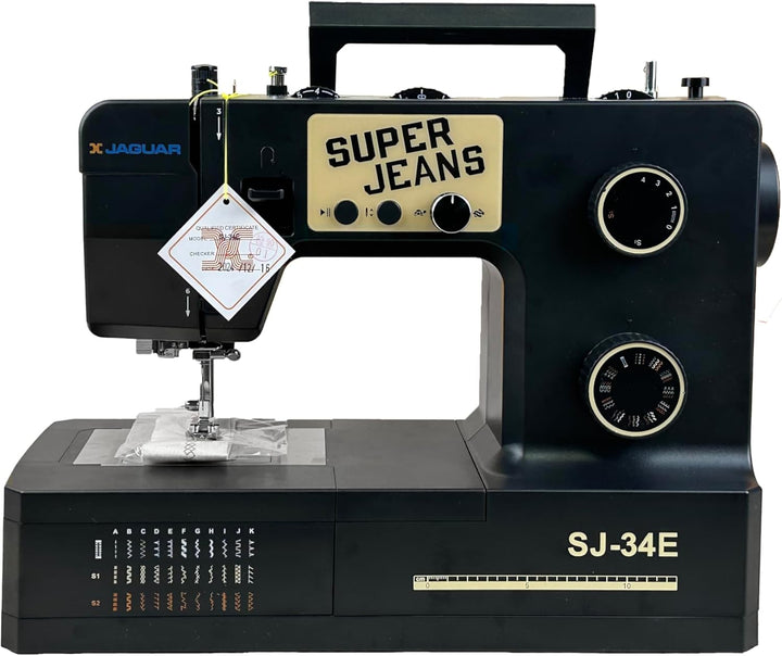 Jaguar SJ-34E Robuste Nähmaschine für dicke Stoffe | 34 Stiche | Elektronik | Erweiterungstisch | Au