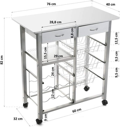 Versa Leicester Küchenwagen mit Rädern, Schubladen und Flaschenregal, Gemüsehändler, Küchenablage, M