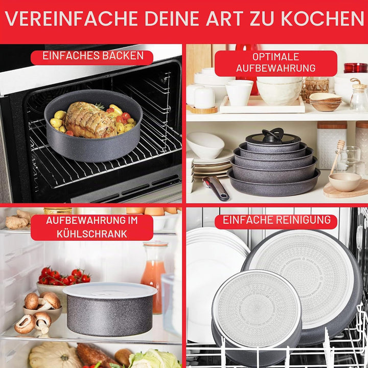 Tefal Ingenio Natural On Kochgeschirr, 4-teilig, stapelbar, Antihaftbeschichtung, Induktion, L766925
