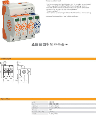 SurgeController V20 dreipolig mit NPE+FS BETTERMANN V20-3+NPE+FS-280