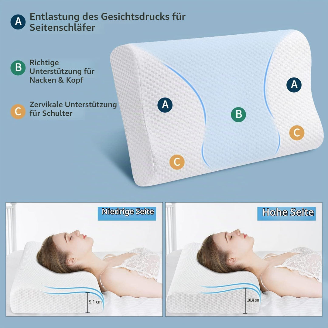 Findigit Gesundheitskissen, Memory Foam Kopfkissen, Orthopädisches Nackenstützkissen für Seiten- und