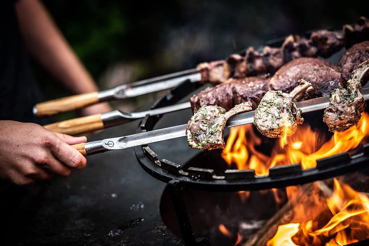 Forged Churrasco Grillspiesse 60cm, Olivenholz griff, Edelstahl, V-Form 60.0 Zentimeter, 60.0 Zentim