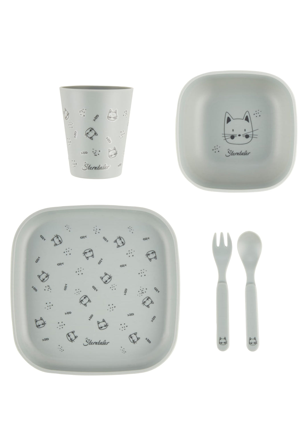 Sterntaler Geschirrset Katze Lilly - Baby und Kindergeschirr in eckiger Form ideal zum Füttern und s