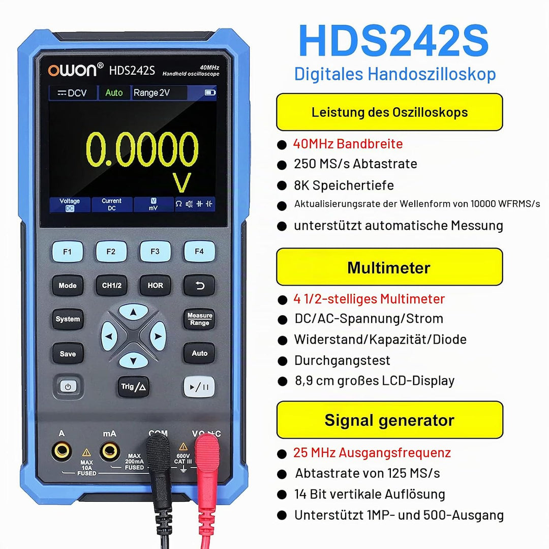 HDS242S Handheld Digital Oszilloskop mit Wareform Generator Funktion 40MHz 3 in1 2 Kanäle Digital Tr