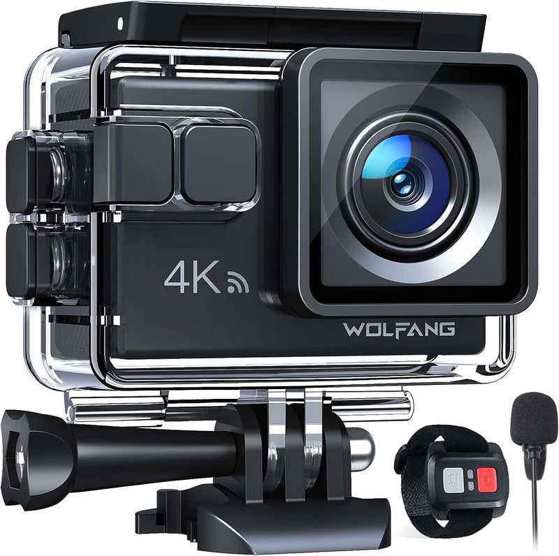 WOLFANG GA100 Action Cam 4K 20MP Unterwasserkamera WiFi 40M wasserdichte EIS Bildstabilisator Helmka