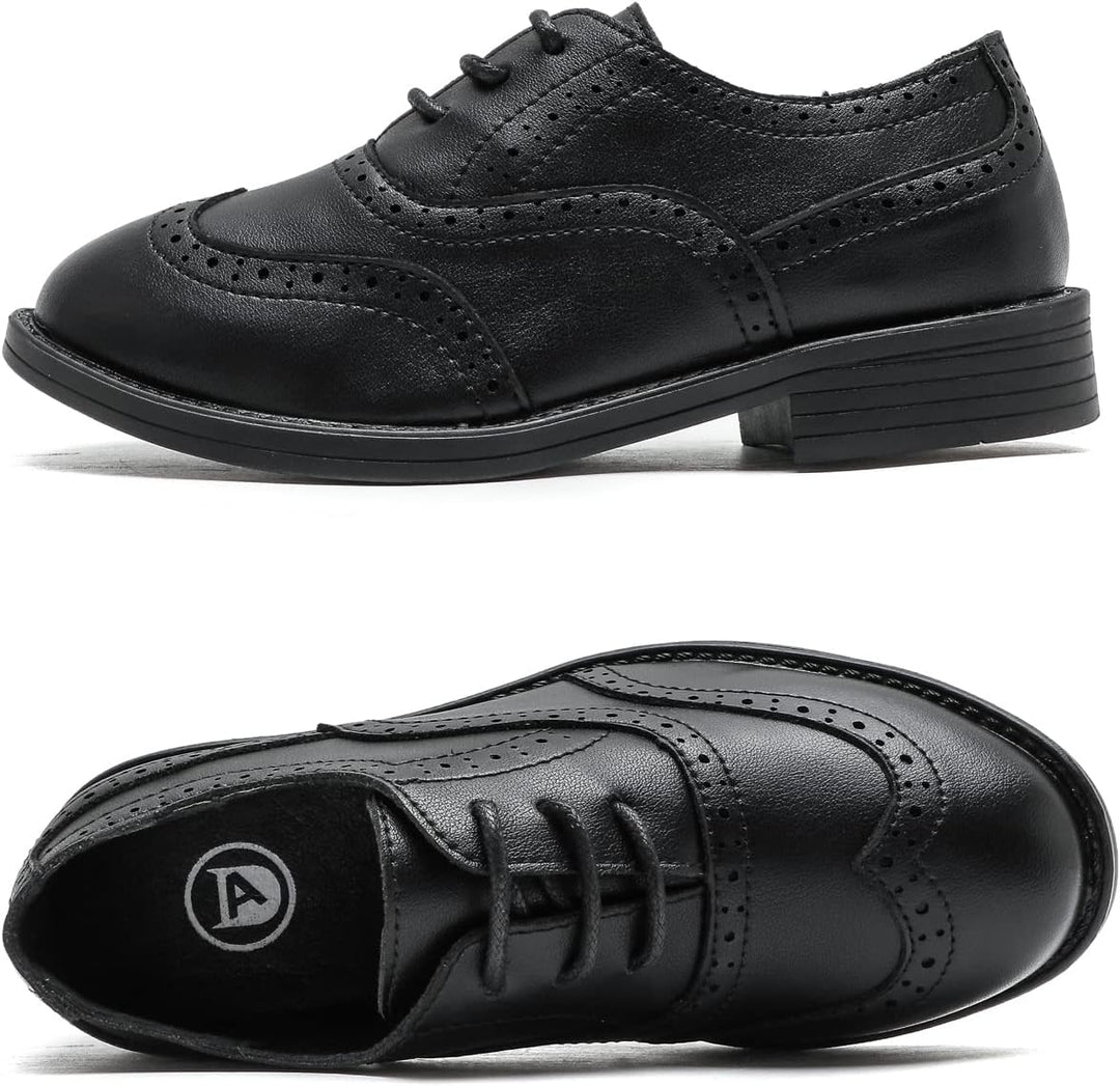 DADAWEN Jungen Schnürhalbschuhe Schule Uniformschuhe Anzugschuhe, Schwarz