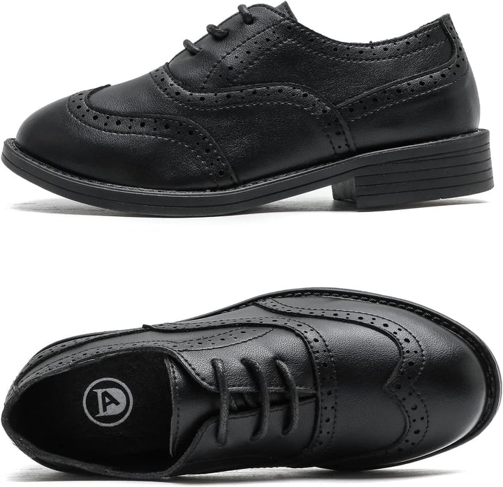 DADAWEN Jungen Schnürhalbschuhe Schule Uniformschuhe Anzugschuhe, Schwarz