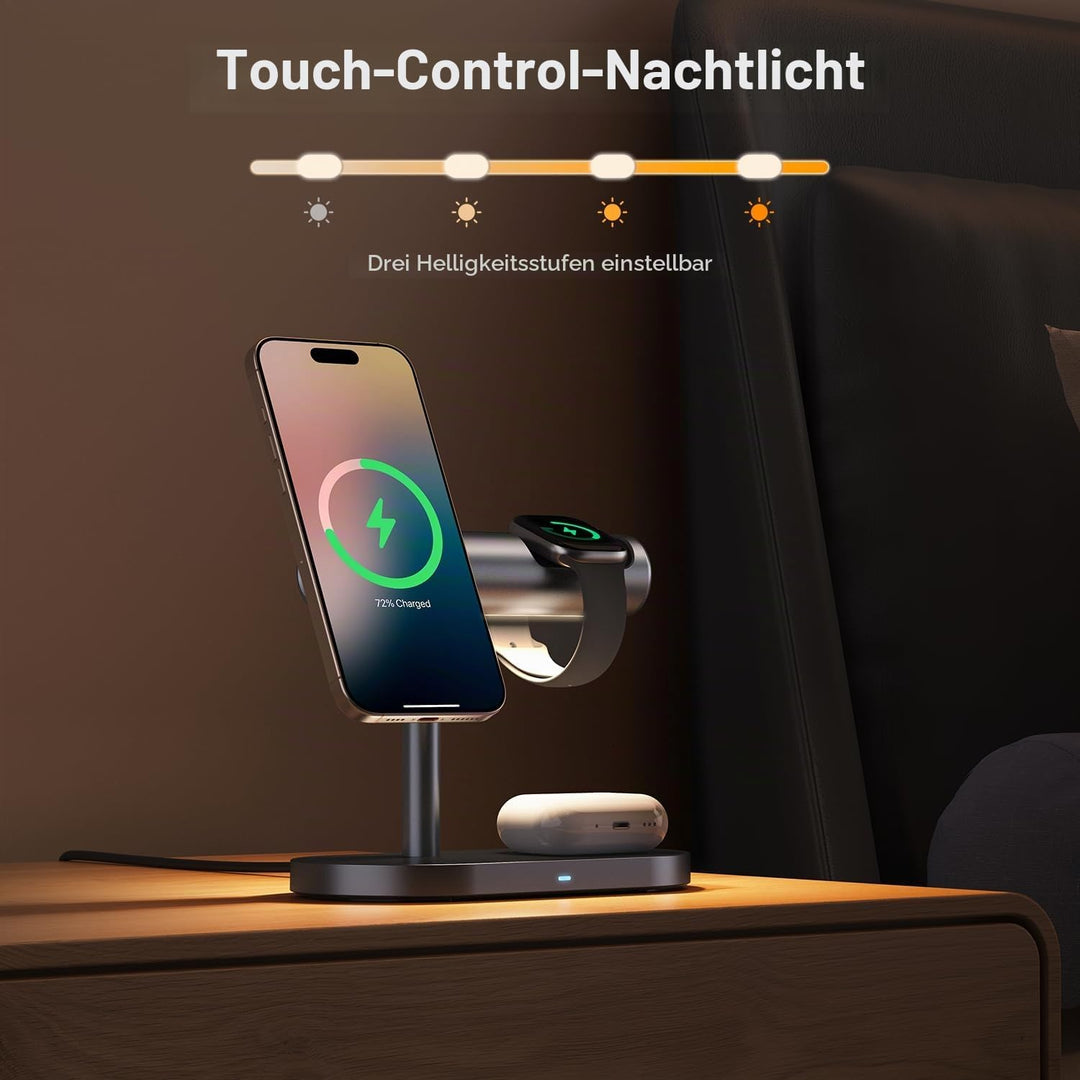 iVANKY 4 in 1 Qi2 zertifizierter kabelloser Ladeständer für iPhone 17 Air, Nachtlicht für MagSafe In