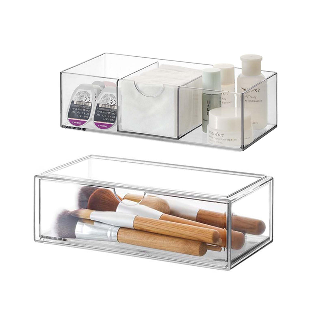 Kosmetik Organizer 2 Set, Make Up Schminkaufbewahrung mit Schubladen Transparent, für Eyeliners Lipp