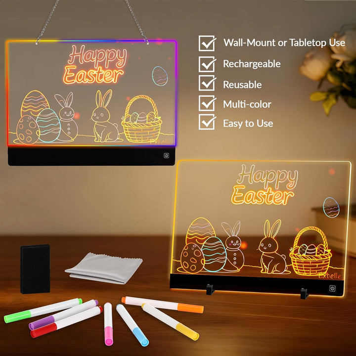 Sprifityy LED Notiztafel mit Farben,LED Zeichenbrett,35x26 cm,4 Licht Modi