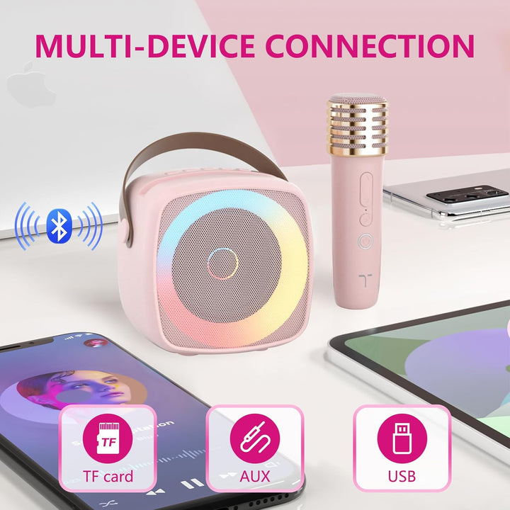 Karaoke Maschine 2 Mikrofone für Jungen Mädchen, tragbare Bluetooth-Lautsprecher mit dynamischen Lic