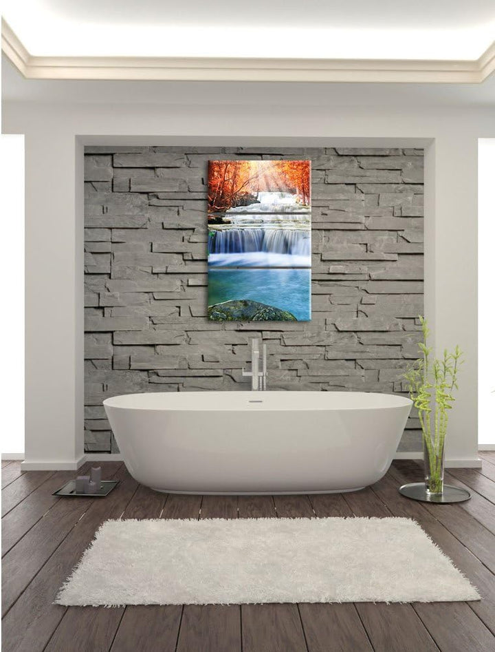 Pixxprint Bach in Herbstlandschaft als Leinwandbild/Grösse: 3 Teilig (120x80) cm/Wandbild/Kunstdruck