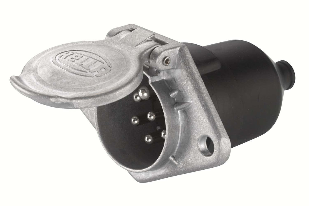 HELLA Steckdose - 24V - 7-polig - Flachsteckanschluss - Stecker: Flachstecker - Länge: 103mm - Alumi
