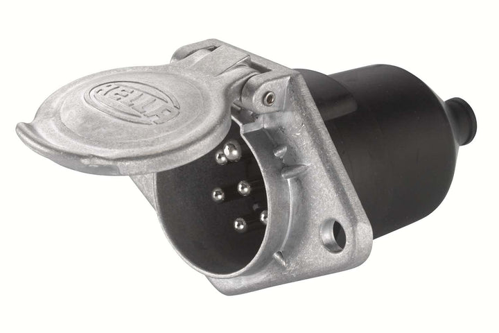 HELLA Steckdose - 24V - 7-polig - Flachsteckanschluss - Stecker: Flachstecker - Länge: 103mm - Alumi