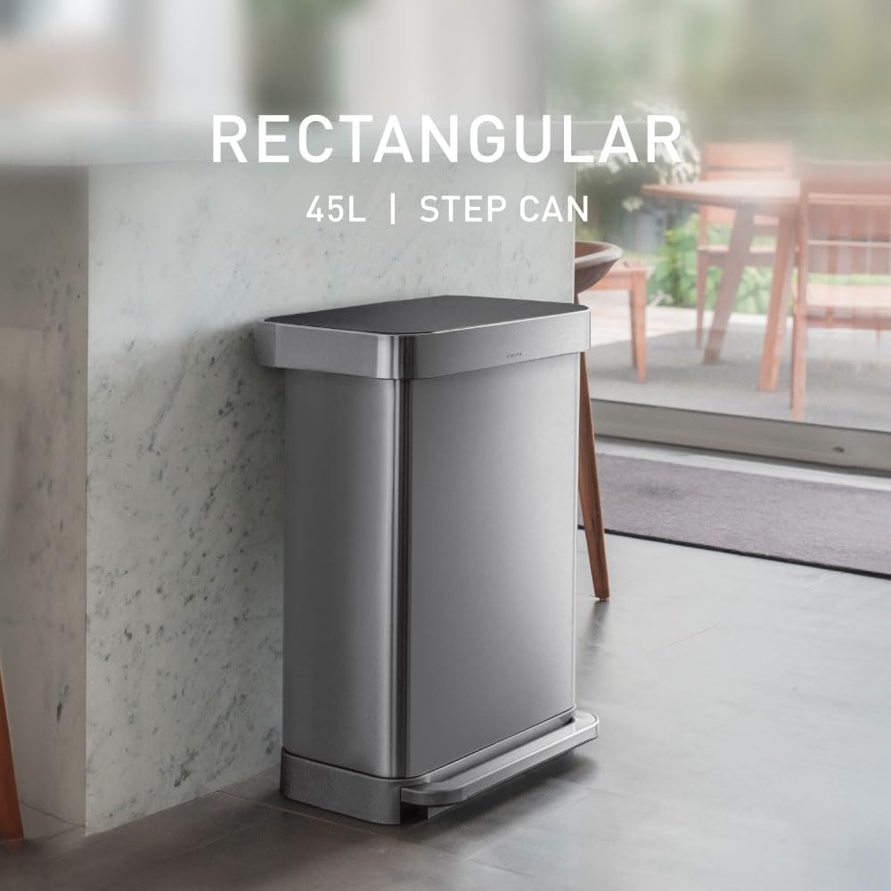 simplehuman CW2080 45 Liter, rechteckiger Treteimer mit Beutelfach, Mülleimer Küche, gebürsteter Ed
