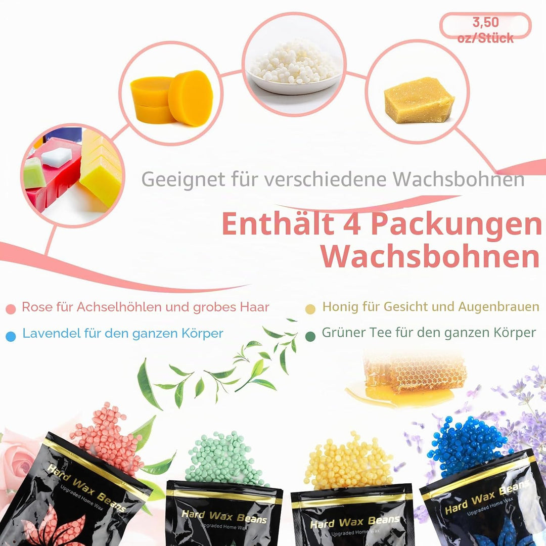 LWMTT Waxing Set 500ml Warmwachs Haarentfernung mit 400g Wax- Professionelle Wachsmaschine mit abneh