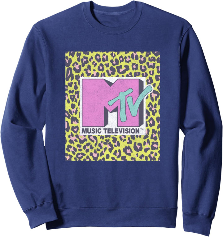 MTV Music Television Neon Cheetah Block Logo Sweatshirt