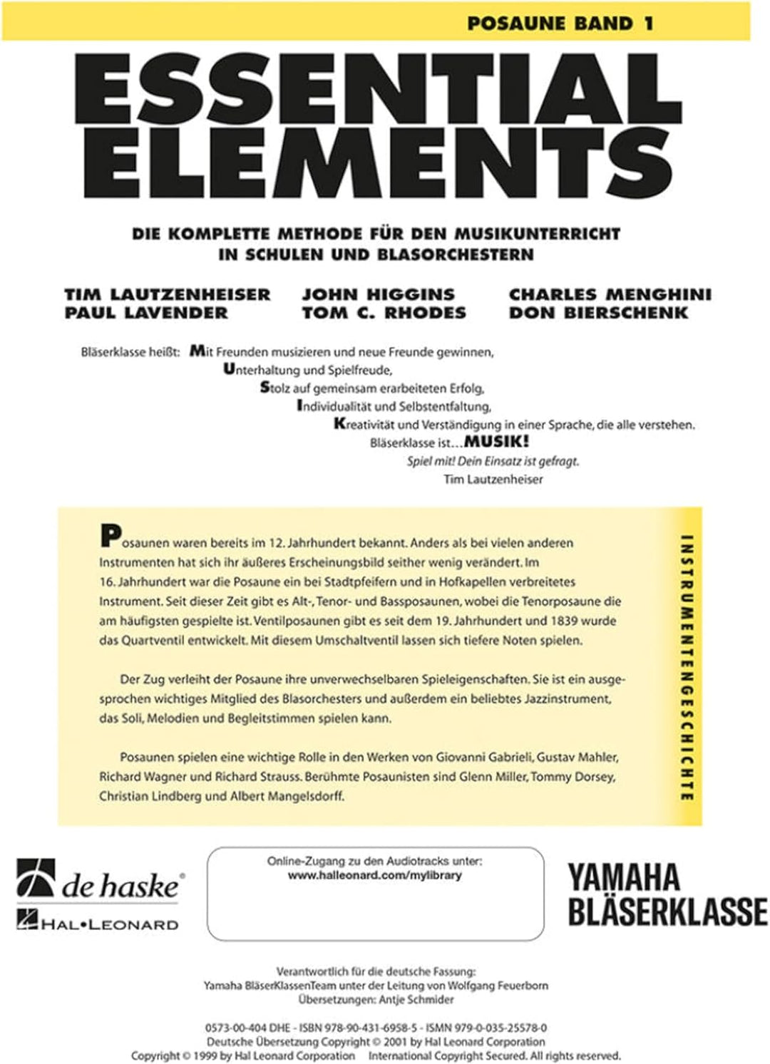 De Haske Essential Elements Band 1 - Posaune (BC) - Schulwerk für Blechblasinstrumente