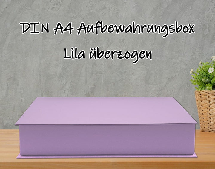 NEUSER PAPIER Geschenkbox mit Klappdeckel - 2 Stück - DIN A4 - Lila bezogen - innen schwarz kaschier