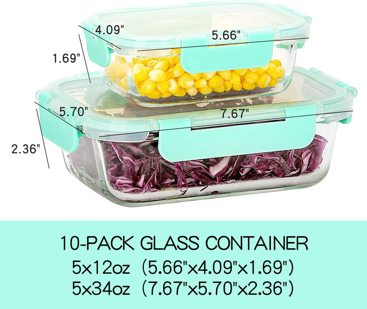 CREST Glas Frischhaltedosen [10er Set] Vorratsdosen Glas mit Deckel, BPA-Frei, Geeignet für Mikrowel