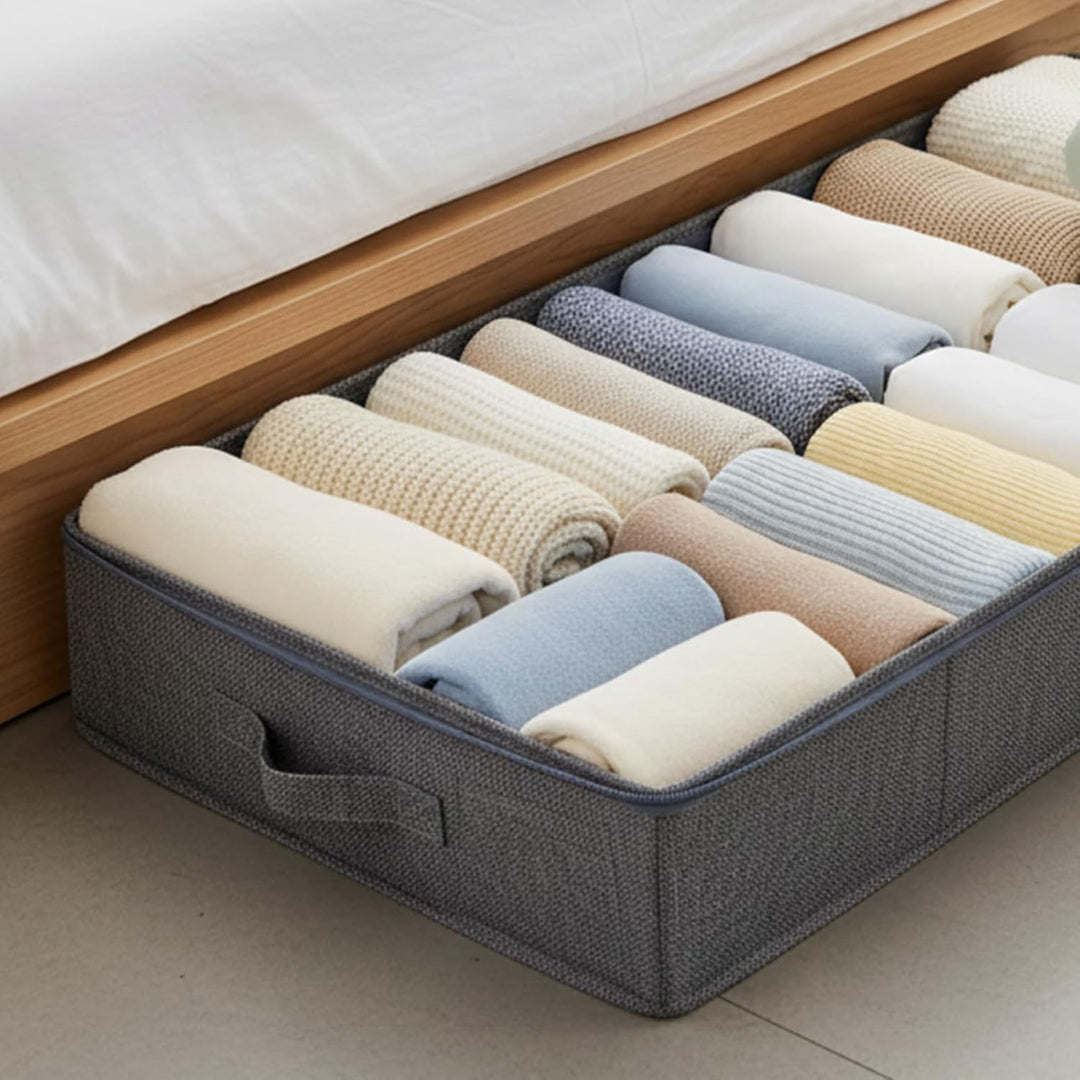 2 Stück Unterbett Aufbewahrungsbox, 85 x 40 x 12cm Grau Faltbare Unterbettkommode aus Stoff, Bettkas