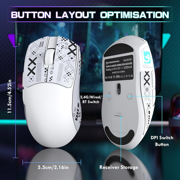MAMBASNAKE M4 Ultra-Leichte Kabellose Gaming-Maus, 53g, PAW3311 Sensor, 24000 DPI, Tri-Mode Bluetoot