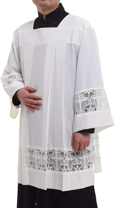 BLESSUME Klerus Alb Katholischer Kanzel Plissiertes Liturgisches Kirchengewand XL Weiss, XL Weiss