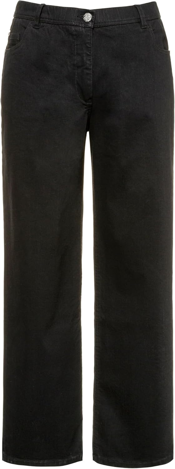 Ulla Popken Damen Basic, Rundhalsausschnitt, Slim, Baumwolle T-Shirt 38W / 32L Schwarz, 38W / 32L Sc