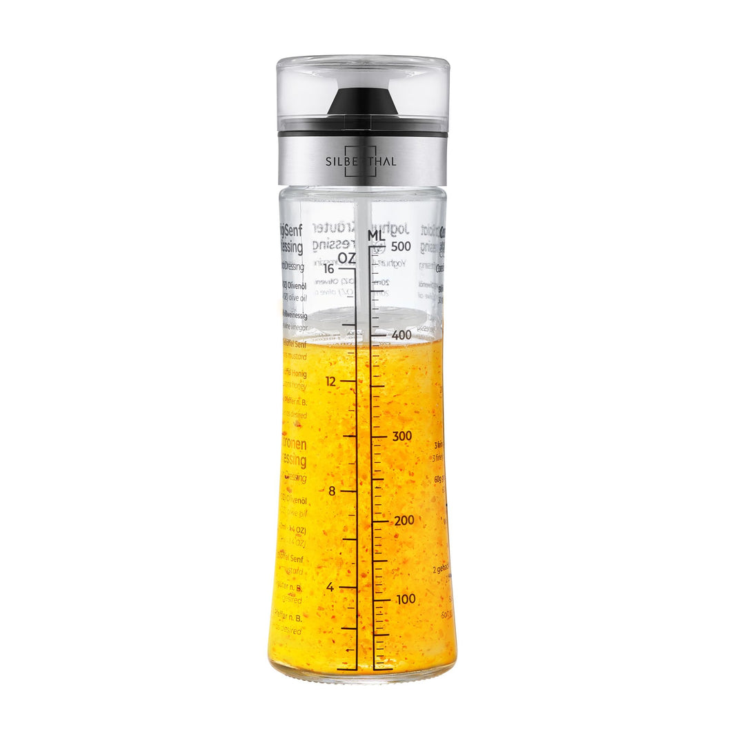 SILBERTHAL Dressingshaker aus Glas mit Rezepten – 500 ml – Spülmaschinenfest - Neuer Deckel & Neue R