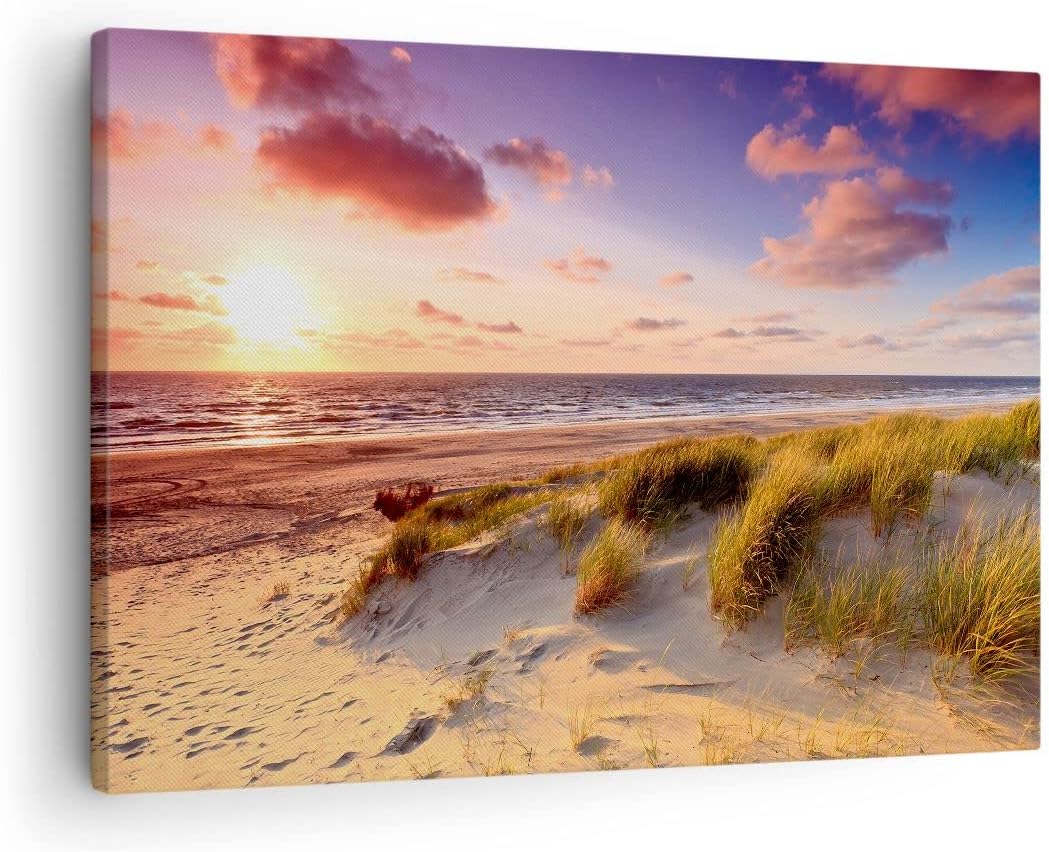 Bilder auf Leinwand Meer Strand Düne Leinwandbild mit Rahmen 70x50cm Wandbilder Dekoration Wohnzimme