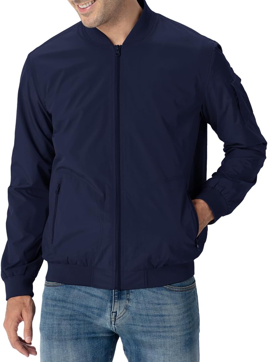 YSENTO Herren Bomberjacke Leichte Übergangsjacke Blouson Windbreaker Stehkragen Baseball Fliegerjack