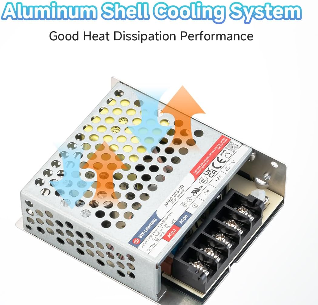 BTF-LIGHTING 50W 5V Netzteil CE Zertifiziert Aluminium LED-Treiber AC 100-240V zu DC 5V Transformato
