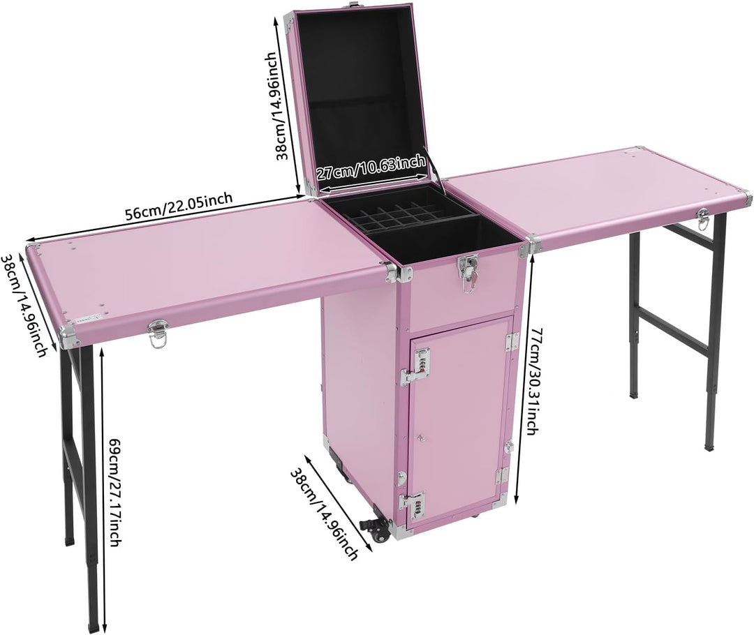 Kosmetikkoffer Trolley Faltbar Erweiterbar 2-Tisch&amp;4-Schublade mit Teleskopgriff Zahlenschloss Schmi
