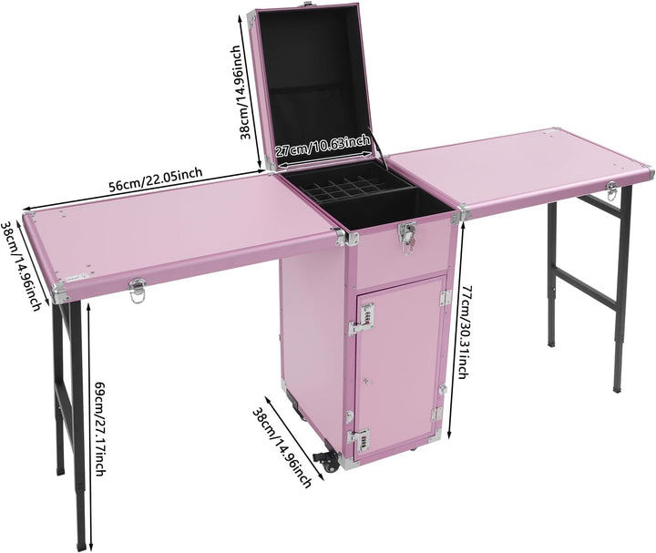 Kosmetikkoffer Trolley Faltbar Erweiterbar 2-Tisch&amp;4-Schublade mit Teleskopgriff Zahlenschloss Schmi