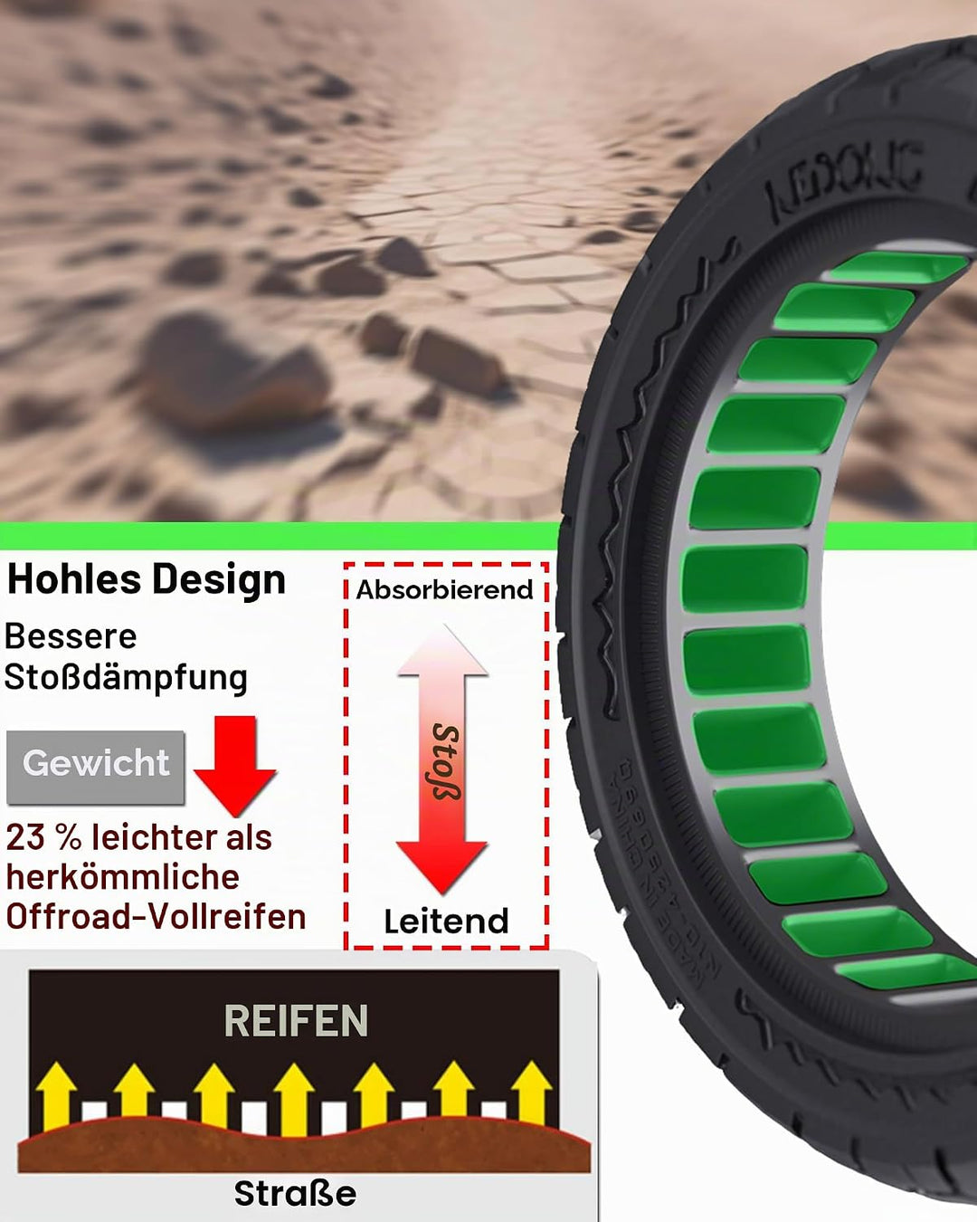 2er-Pack 10x2,50 Scooter-Reifen Schlauchlos, Rüsten Sie Ihren Scooter mit 60/70-6,5 Offroad-Vollgumm