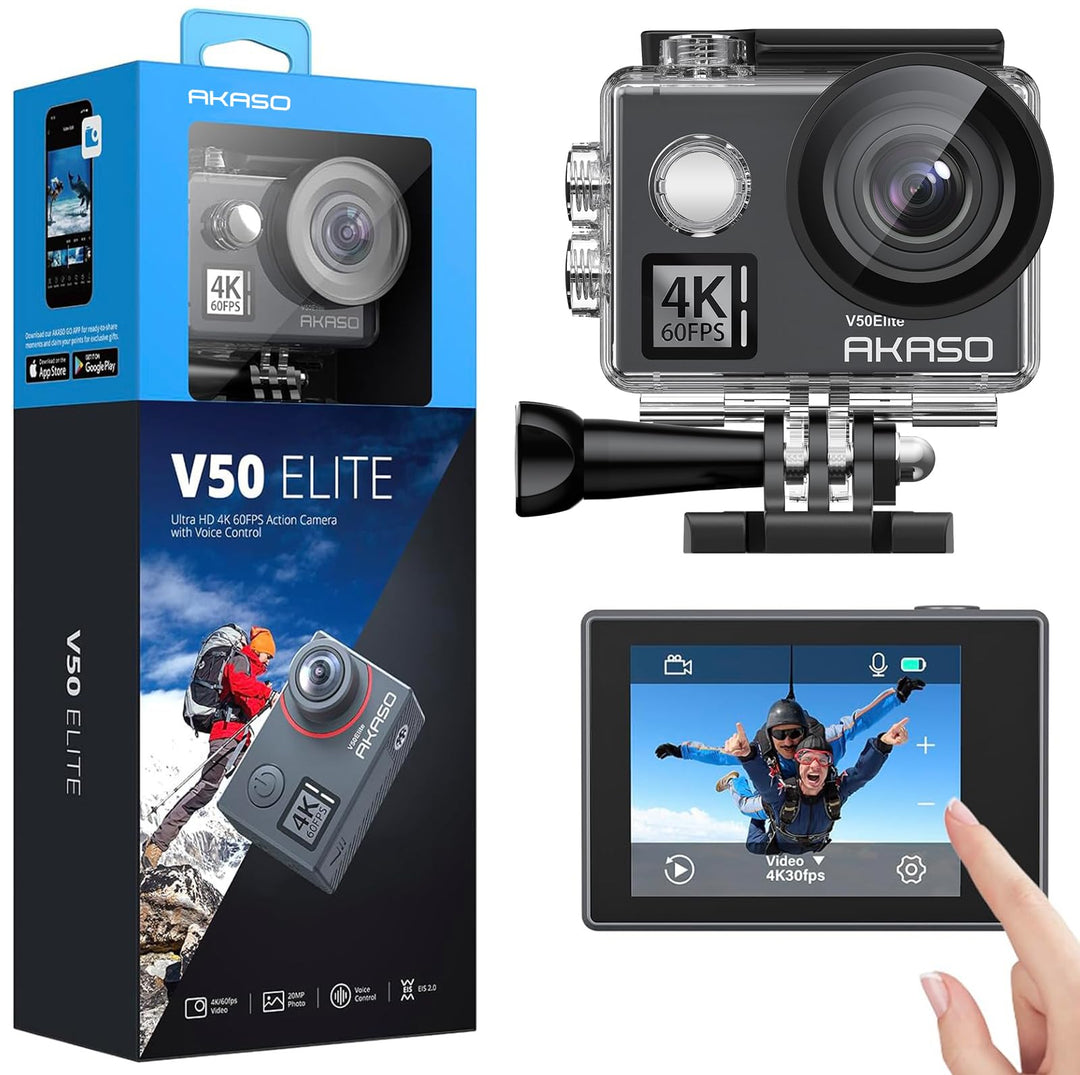 AKASO Action cam 4K/60fps /Action Kamera 20MP WiFi mit Touchscreen EIS 40M unterwasserkamera V50 Eli