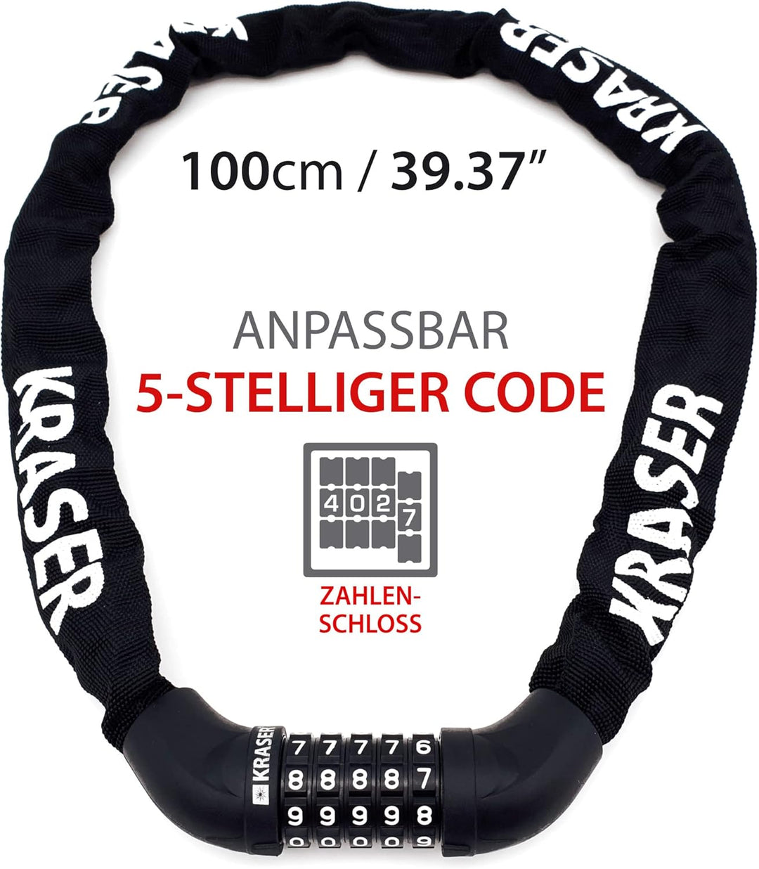 KRASER KR610 Fahrradschloss Fahrrad Kettenschloss Zahlenschloss Schloss 5 Stellen, fahradschloss hoh
