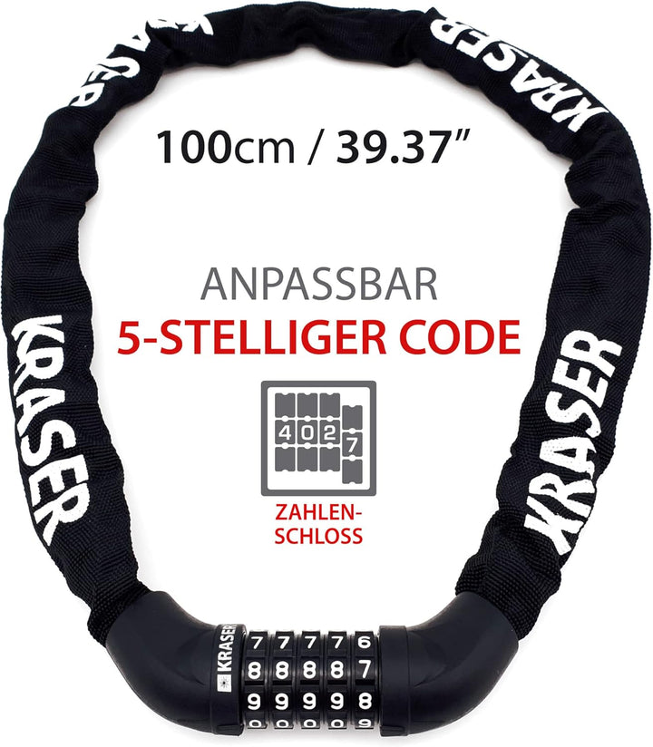 KRASER KR610 Fahrradschloss Fahrrad Kettenschloss Zahlenschloss Schloss 5 Stellen, fahradschloss hoh