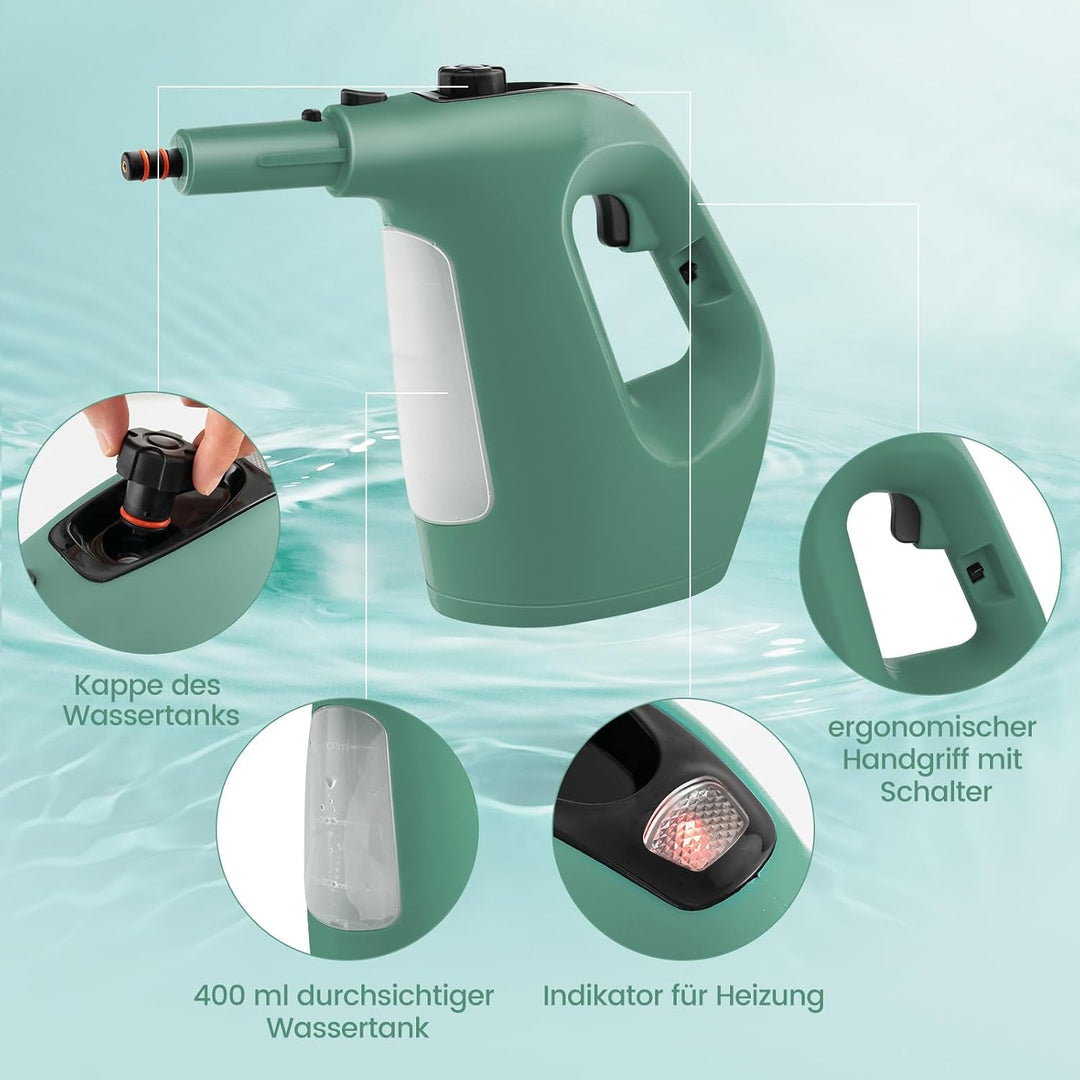 COSTWAY Dampfreiniger 1500W, Tank: 400 ML, Temperatur: bis zu 125℃, Aufheizzeit: 1 min., Dampfdruck: