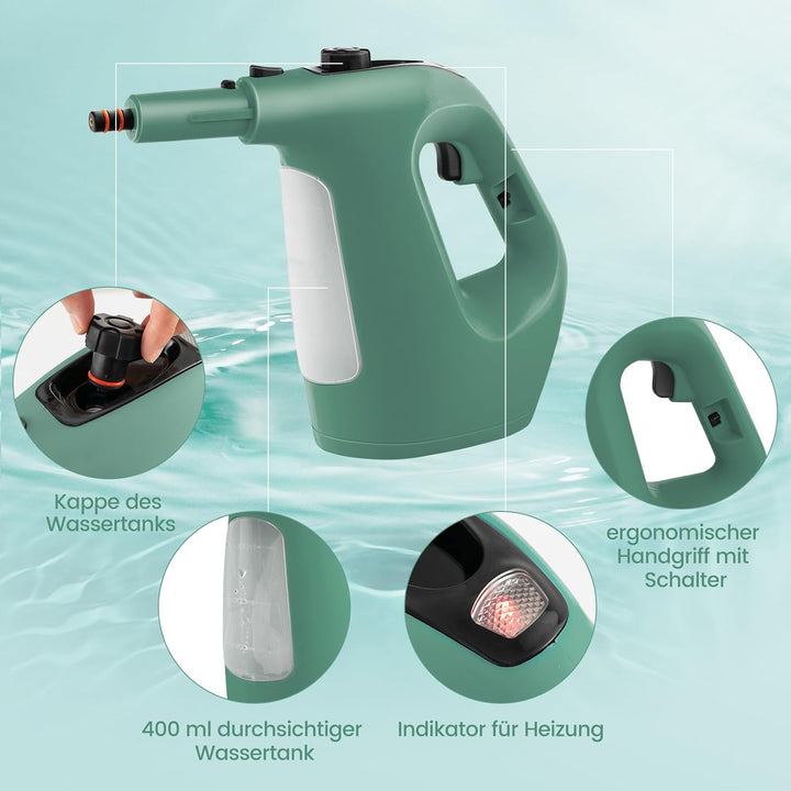 COSTWAY Dampfreiniger 1500W, Tank: 400 ML, Temperatur: bis zu 125℃, Aufheizzeit: 1 min., Dampfdruck: