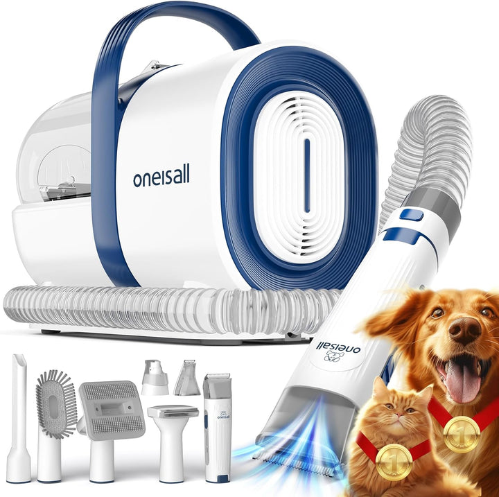 oneisall Hundeschermaschine mit Tierhaar Staubsauger, 7in 1 Profi Haustierpflegeset, leise Schermasc