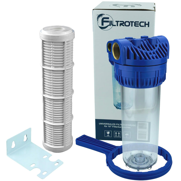 FILTROTECH Filter 10 Zoll Anschluss 1" für Hauswasserwerk GartenPumpe Wasserfilter mit Filtereinsatz