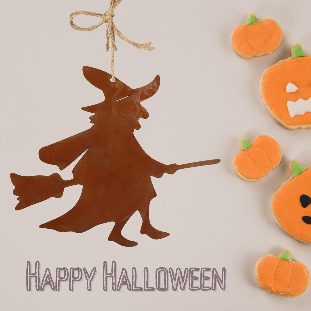 Rostikal Kleine Hexe 16 x 19 cm Hängedeko Halloween Gartendeko Rost Metall Deko Figur zum Hängen, zu